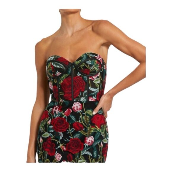 *$600 NEW MAC DUGGAL RED ROSES FLORAL EMBROID MAXI DRESS US 4 - Picture 7 of 9